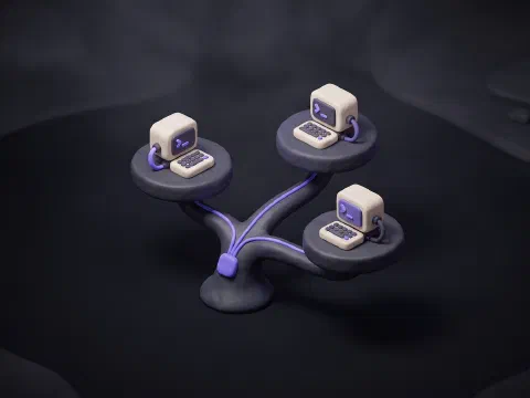 A small clay trunk branching into three platforms, each carrying a tiny clay terminal